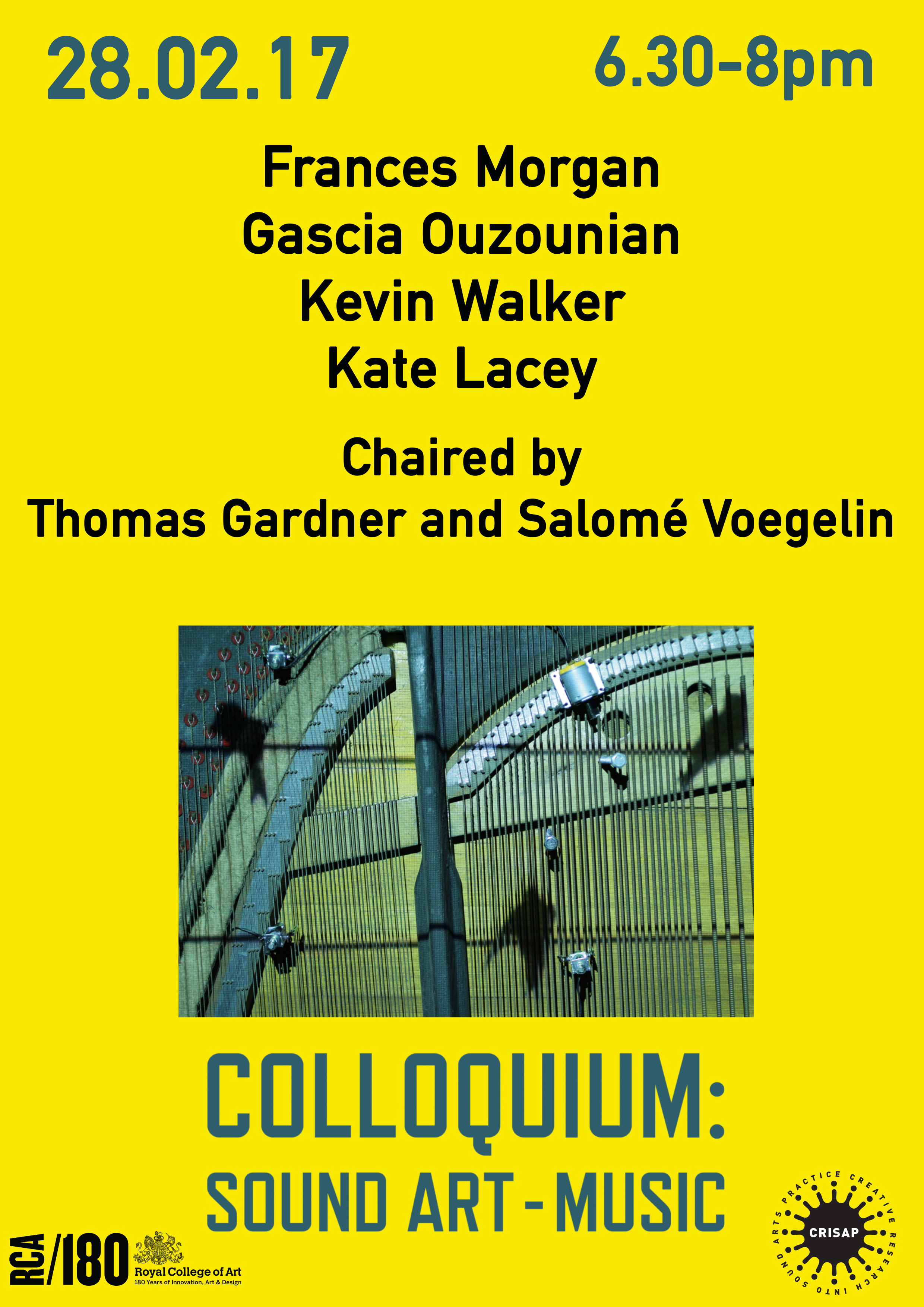 Poster - "Colloquium Sound Art - Music" launch event with logos, names and dates