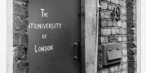 A door way with "The Antiuniversity of London" written on it