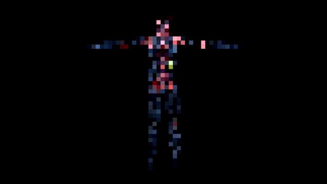 Film still of a pixelated body