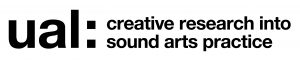 Logo, black text on a white background that reads "ual: creative research into sound arts practice"