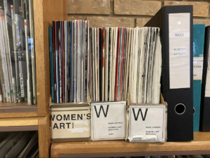 Folders of documents with the label reading "Women's art" and "W"